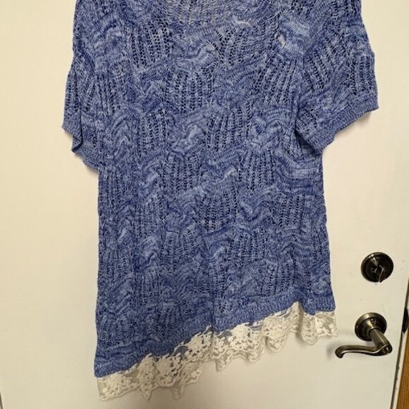INC INTERNATIONAL CONCEPTS WOMAN BLUE LACE SHORT SLEEVE SWEATER - Picture 3 of 5